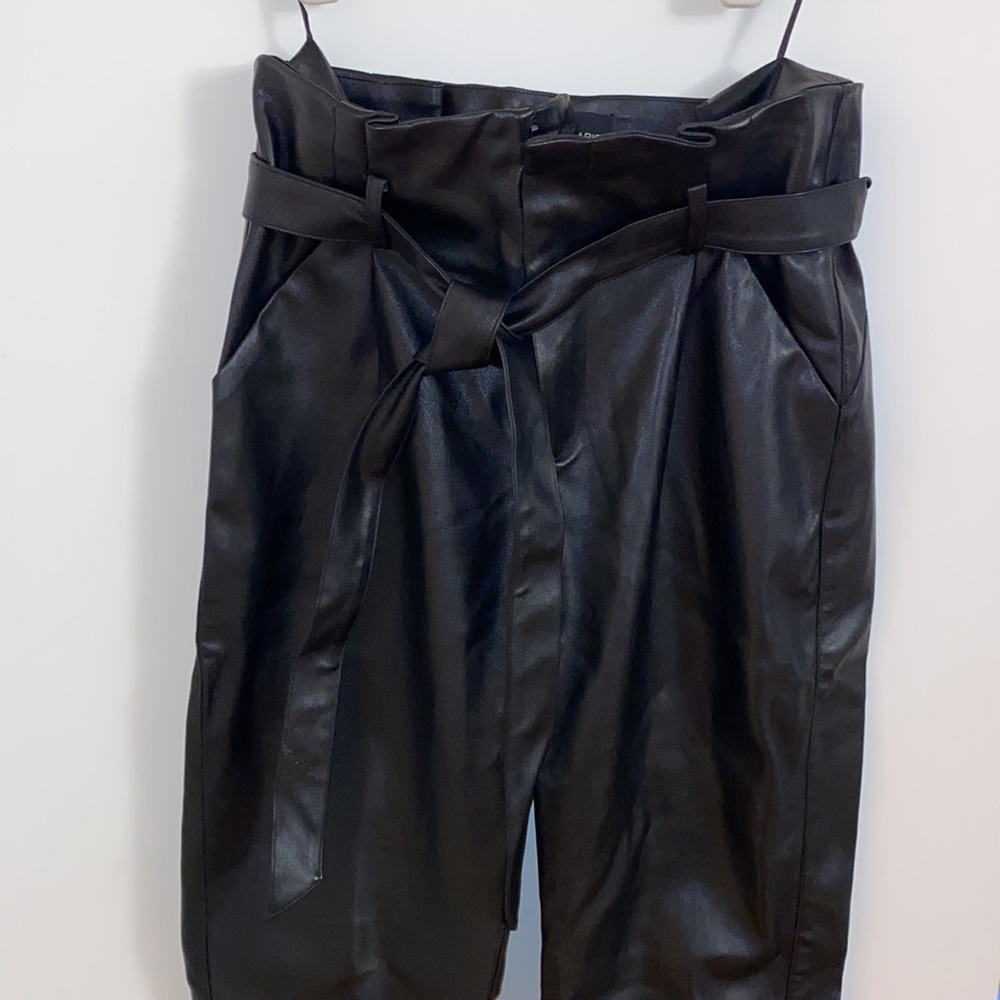 Faux leather pants with paper bag top and belt